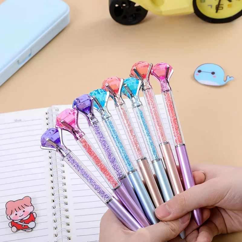 12Pcs Big Diamond Ballpoint Pen Rotating Ball Pens Quicksand Rotary Ball Pens Crystal Gem Ballpoint Pens Student Prize