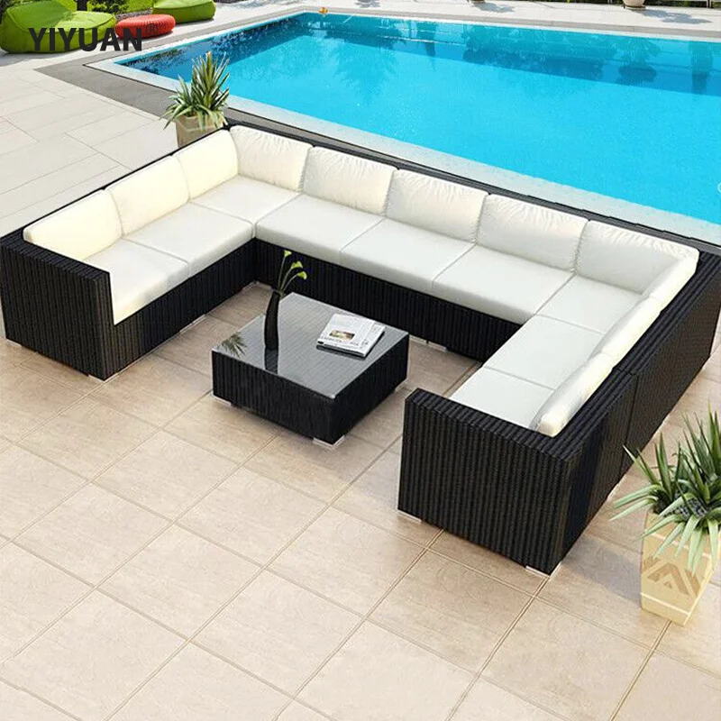 Outdoor sofa rattan sunscreen waterproof patio balcony garden rattan chair combination outdoor open-air leisure furniture