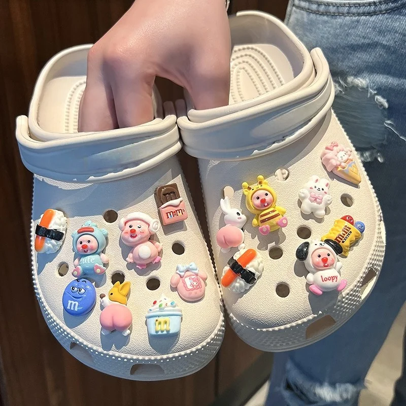 

MINISO Cute Cartoon Food Theme Capybara Shoes Charms Set Animal Figure Hole Shoe Flower Accessory Prefer Xmas Party Gifts