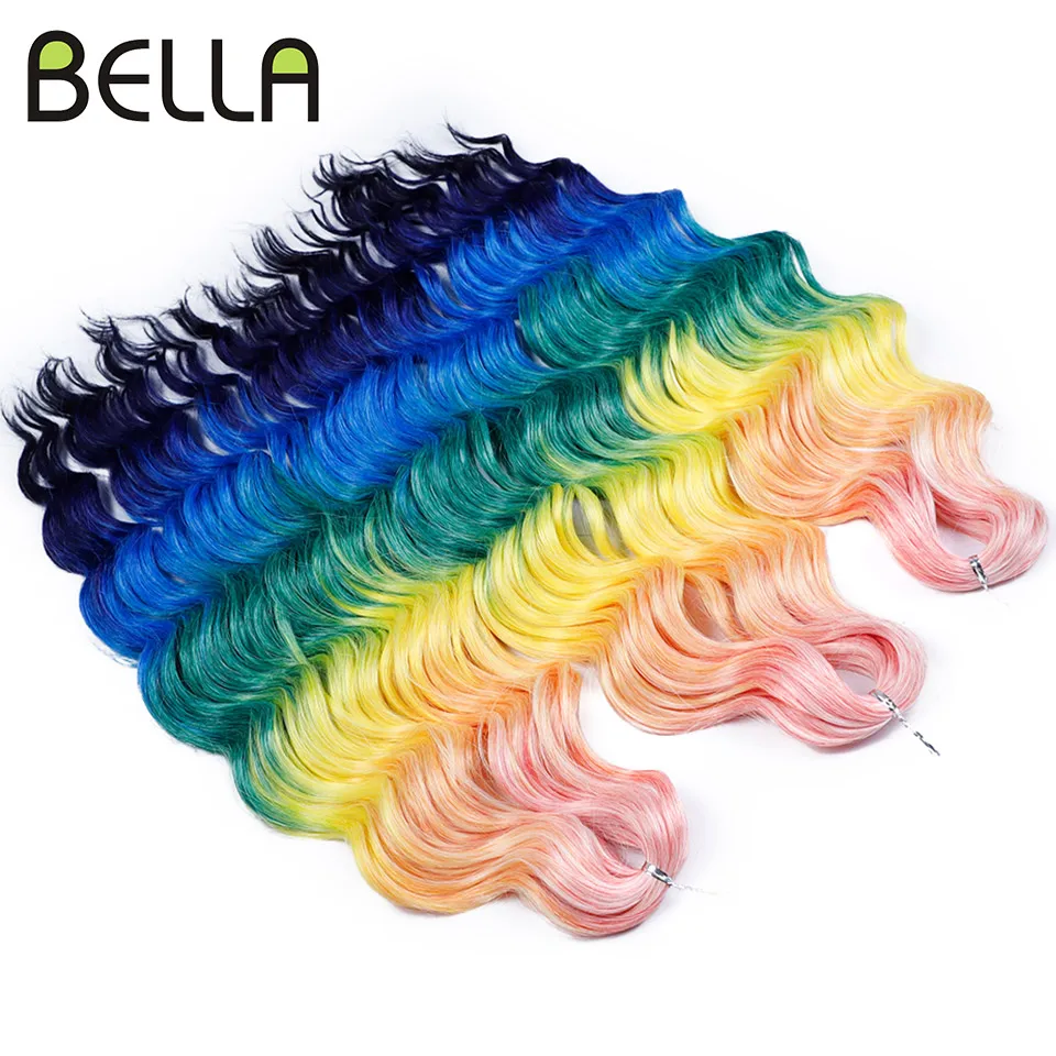 BELLA 24 Inch 300g Synthetic Hair Water Wave Braiding Hair Extensions Ombre Rainbow color Deep Wave Curl Twist Crochet Hair image 4