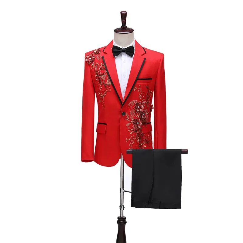 2024 Men\'s Color-Blocking Sequin Suit Studio Singer Stage Host\'s Dress Suit Two Pieces