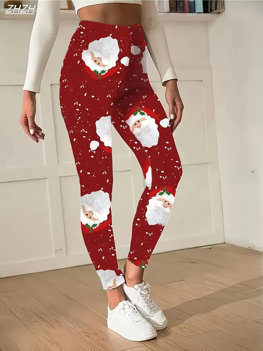 2025 패션 여성 레깅스 편안한 레깅스 휴가 빈티지 어글리 크리스마스 그래픽 크리스마스 프린팅 플리스 보온