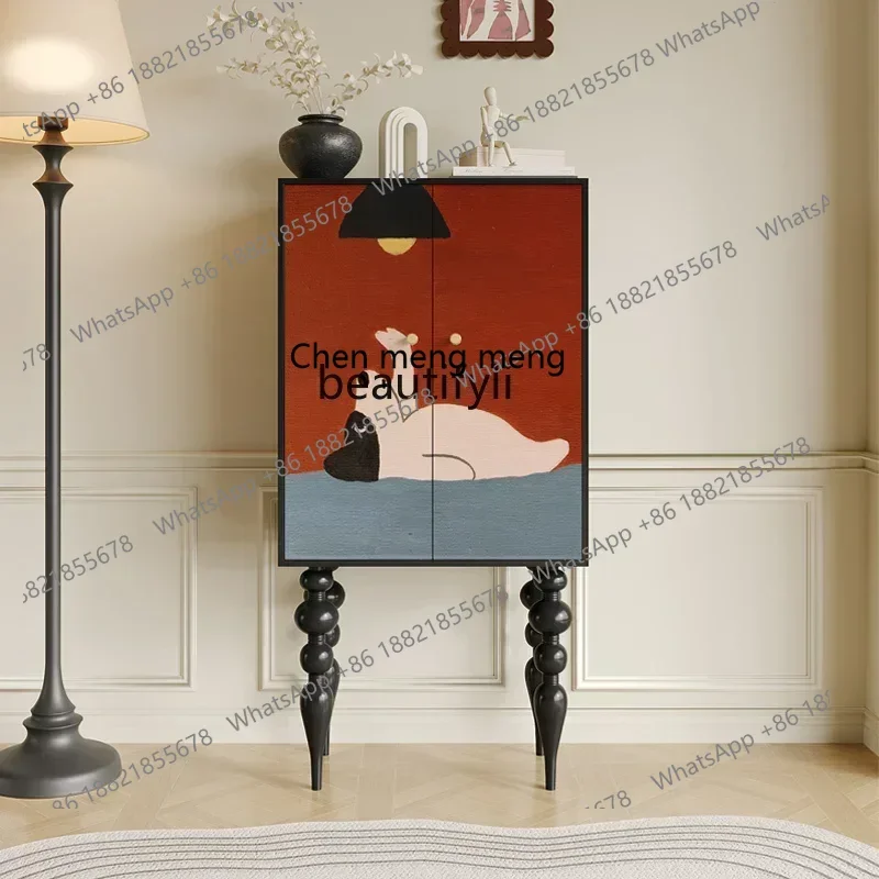 X  R0R French art solid wood, living room storage locker, multi-functional integrated decorative cabinet, simple modern tall cab