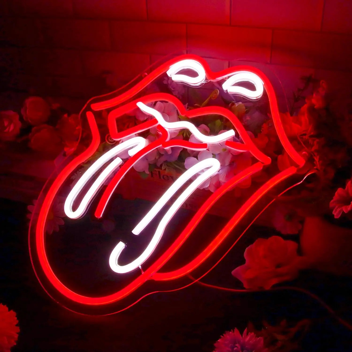 Lips Tongue Neon Signs LED Light Sign,for Bedroom Bar Store Birthday Party Man Cave Christmas Supply Gifts(38*29.45cm)