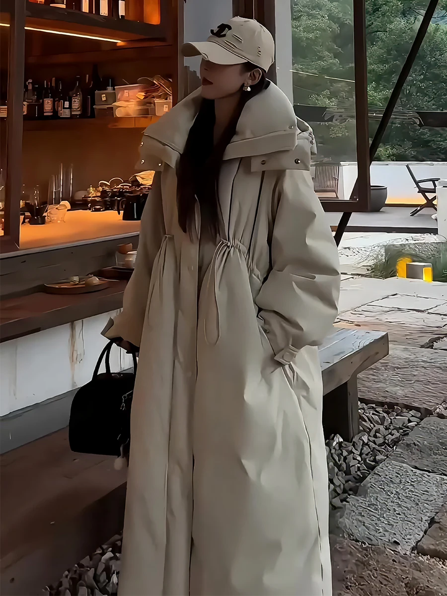 Thiened invierno blanco Du down Puffer Jaet abrigo largo de mujer cálido perezoso Sle prendas de vestir exteriores con capucha moda 2024 nueva llegada