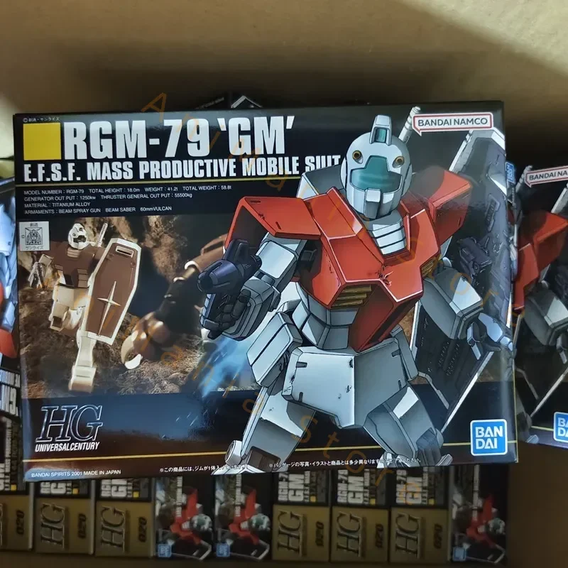 Bandai Original Gundam Model Kit Anime Figure HGUC 1/144 RGM-79GM Action Figures Toys Collectible Ornaments Gifts for Children