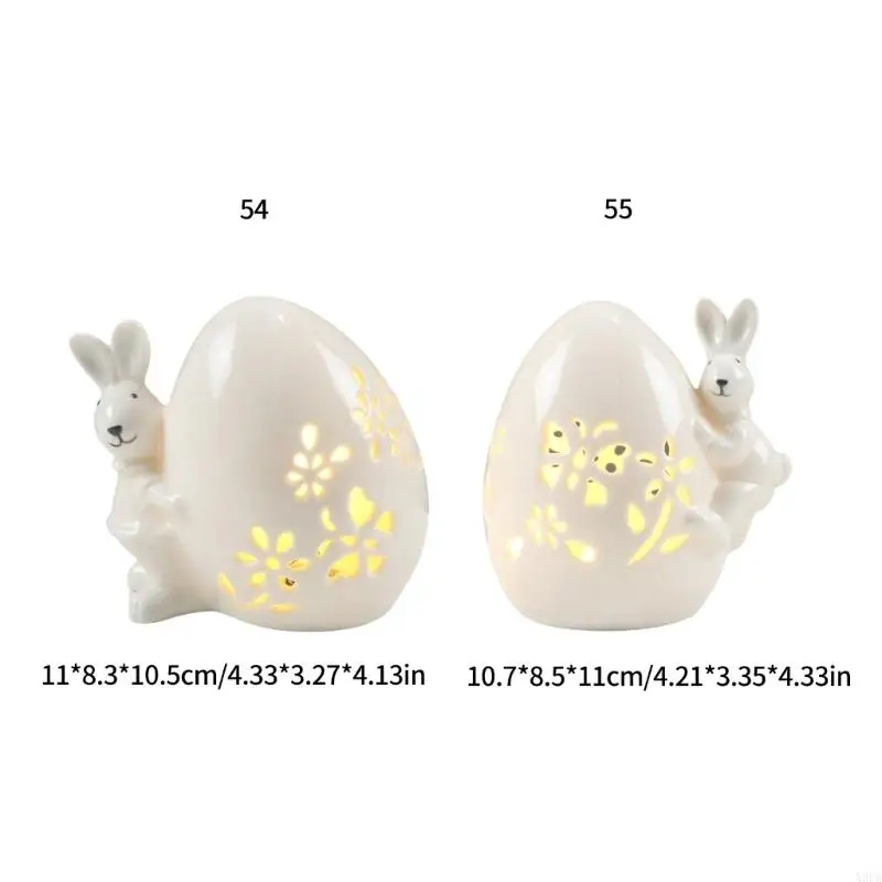 X9FA Easter Rabbit Hollow Lamp Decoration LED Ceramic Easter Eggs Light Light
