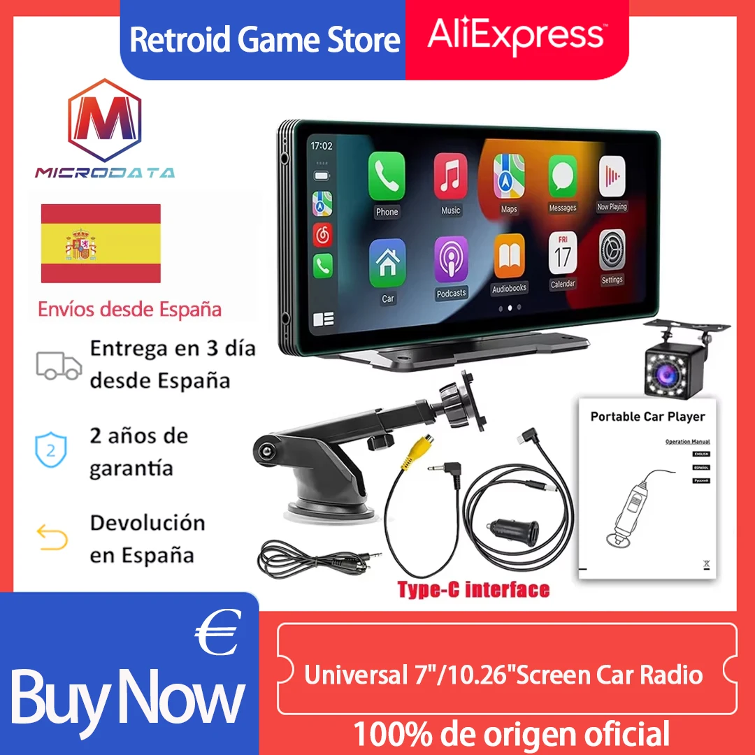 Pantalla Universal de 7 "/10,26", Radio para coche, reproductor de vídeo Multimedia WIFI, pantalla Carplay inalámbrica… — oferta en AliExpress