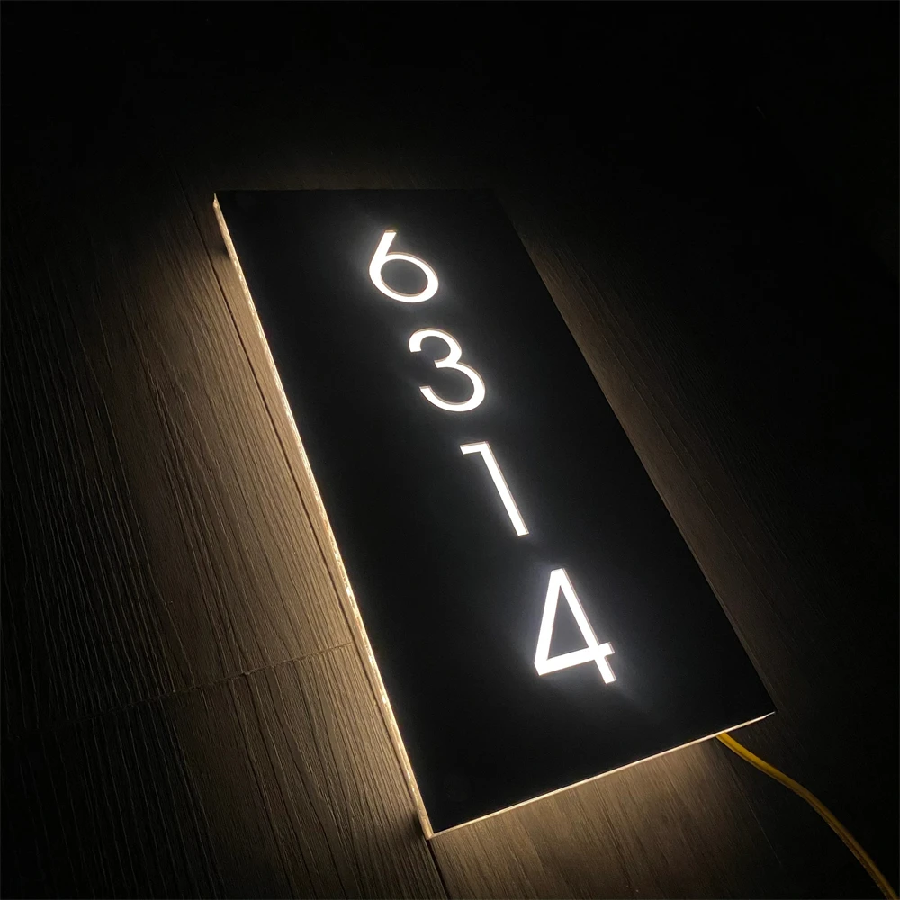 Imagem -03 - Sinal Numérico Acrílico Iluminado Moderno Personalizado da Casa Design 3d Flutuante Decoração de Porta Doméstica Exterior Horizontal Digital Iluminação Led