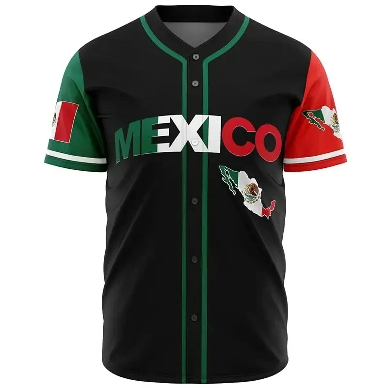 Custom Mexico Baseball Jersey Button Down Shirt Print or Personalized Name Number for Men/Women/Youth Baseball Team Clothes