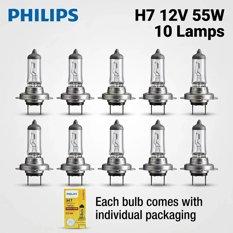 Image of Philips 10 Lampen Vision H7 12V 55W PX26d Original Auto-Halogen-Scheinwerfer 3200K Standard Auto-Ersatz Originalbirne 12972C1
