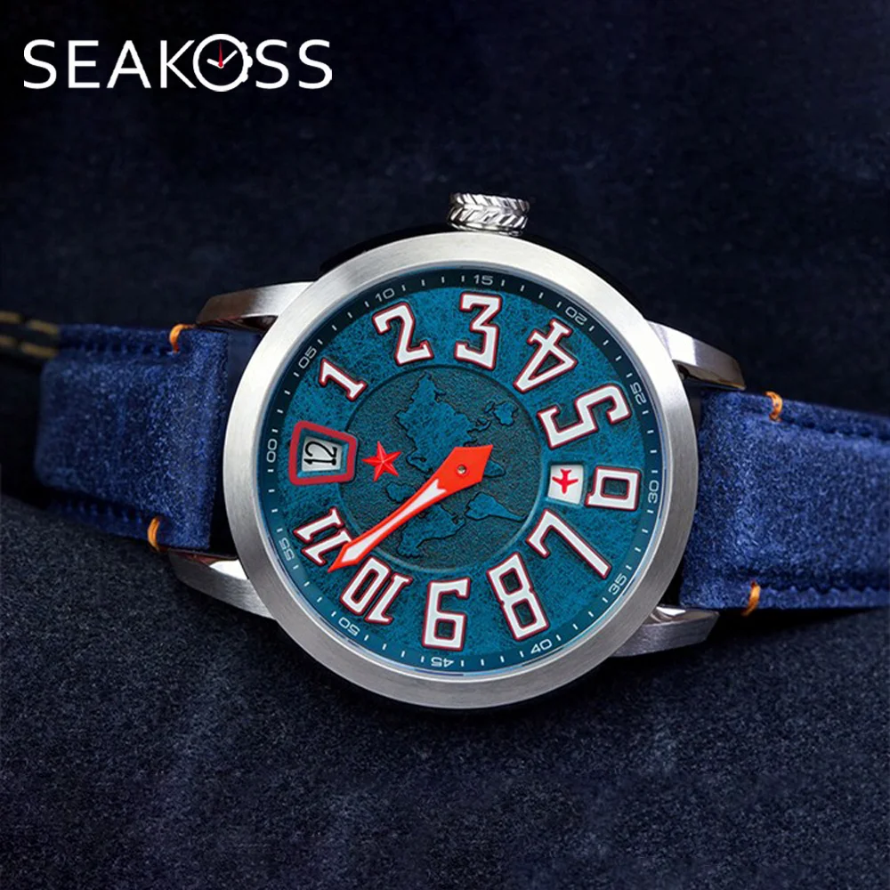 SEAKOSS 1963 One Hand Aviation Pilots Men's Watch Luminous Automatic Mechanical Watches Seagull ST1721 Movement Wristwatches
