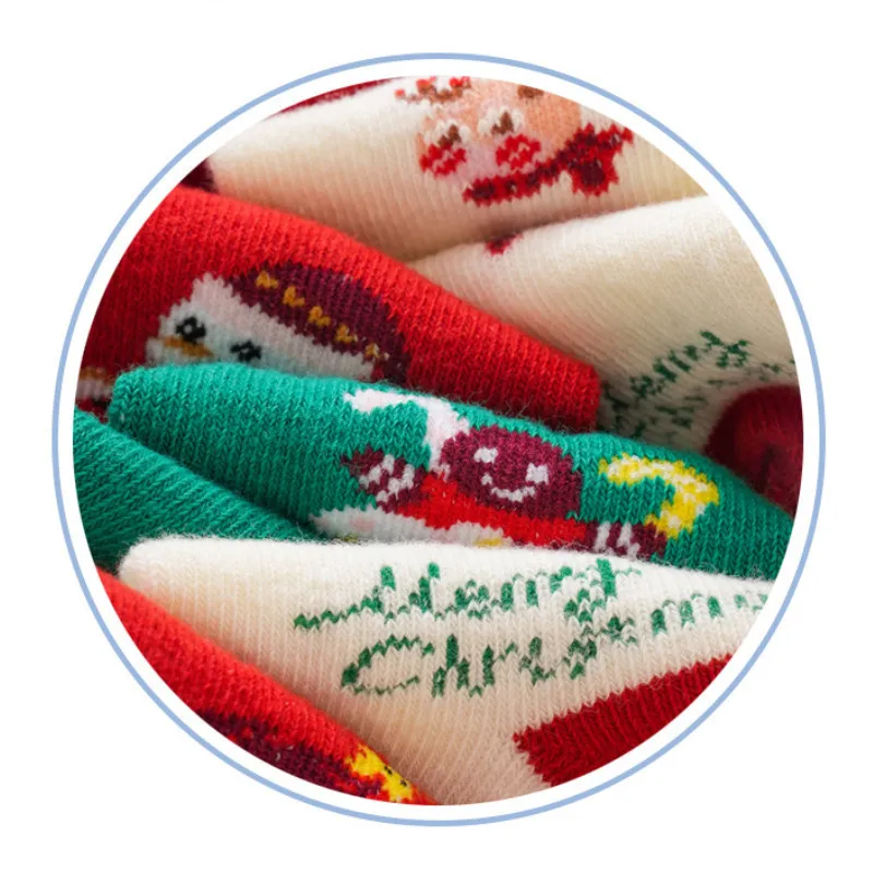5 Pairs Baby Christmas Socks Kids Boy Girl Autumn Winter Cotton Socks NewBorn Toddler Children's Soft Floor Socks 0-6 Years