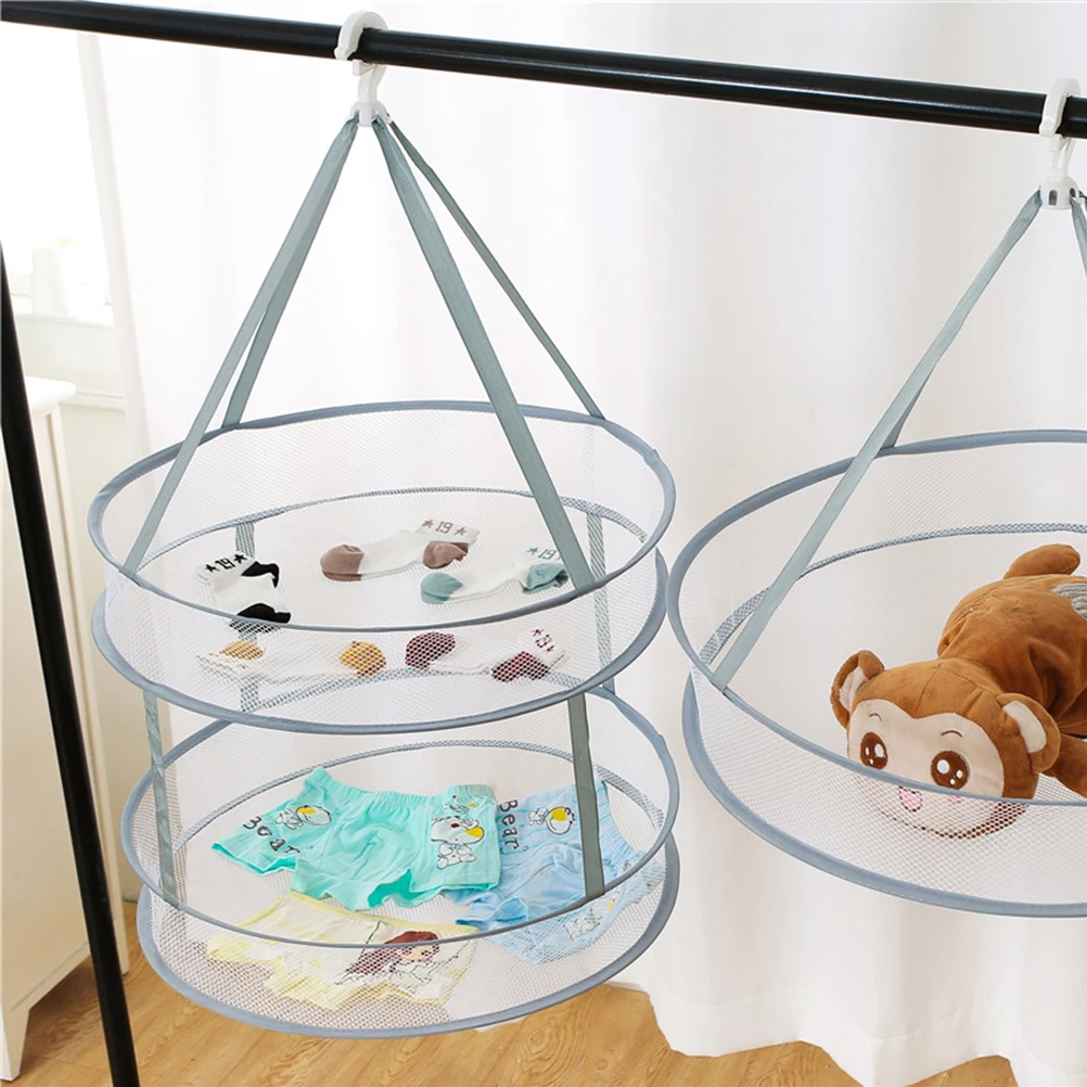 

Double Layer Clothes Dryer Foldable Hanging Net Lightweight Mesh Basket Laundry Hanger Net Indoor Outdoor Safe Stainless