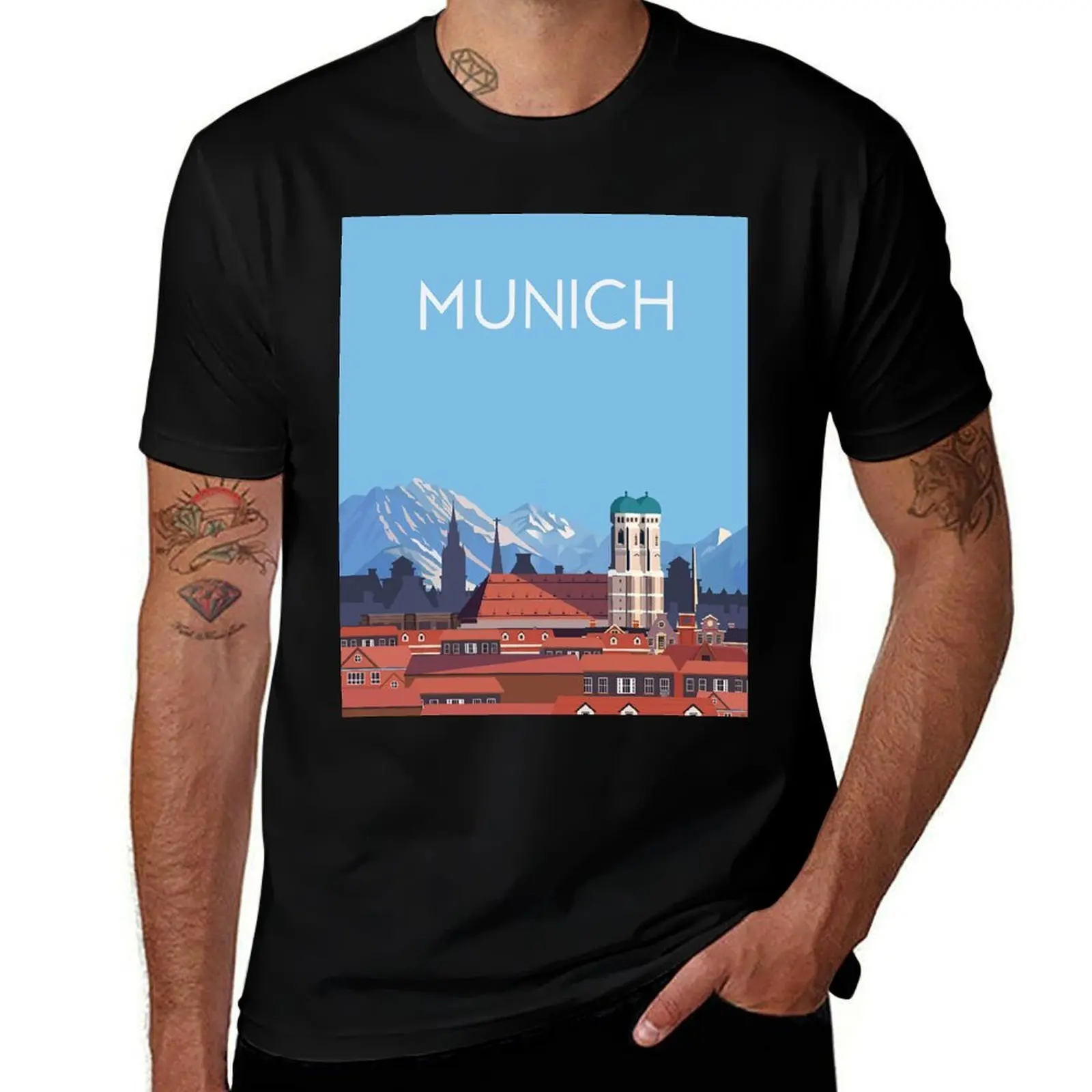 Camiseta con estampado de paisaje urbano de Múnich, camiseta transpirable de talla grande