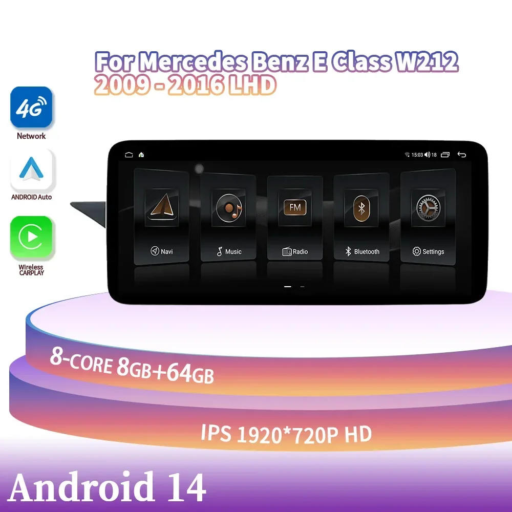 

12.3‘’Android 14 For Mercedes Benz E Class W212 2009-2016 LHD Wireless Carplay Stereo Head Unit Screen Car Multimedia Navigation