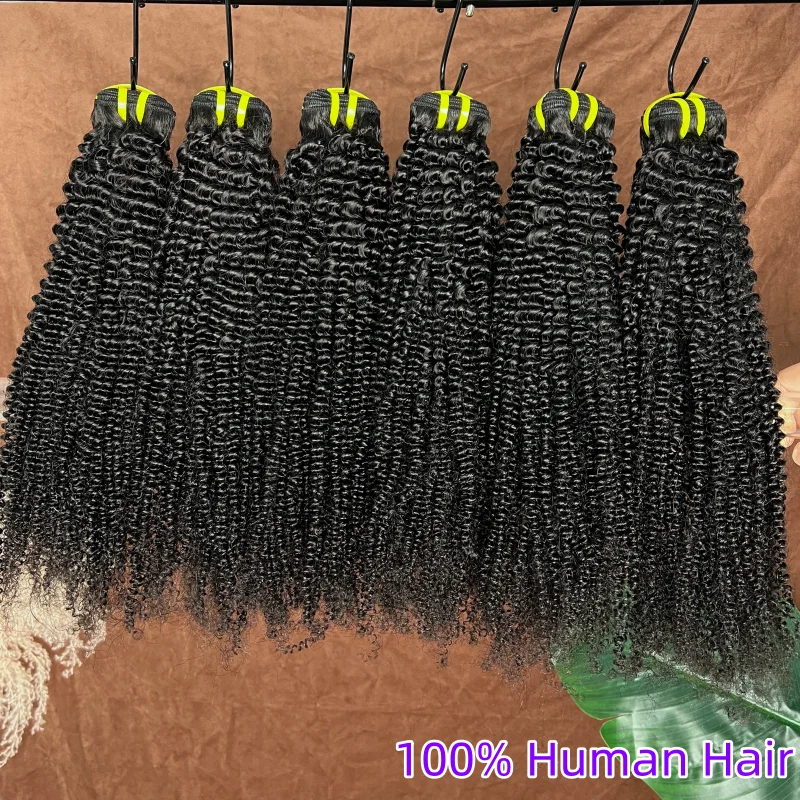 18A Kinky Curly 100% Thick Sew In Human Hair Bundles 10-30 Inches Black 3 Bundle Deals Raw Hair Weave Extensions