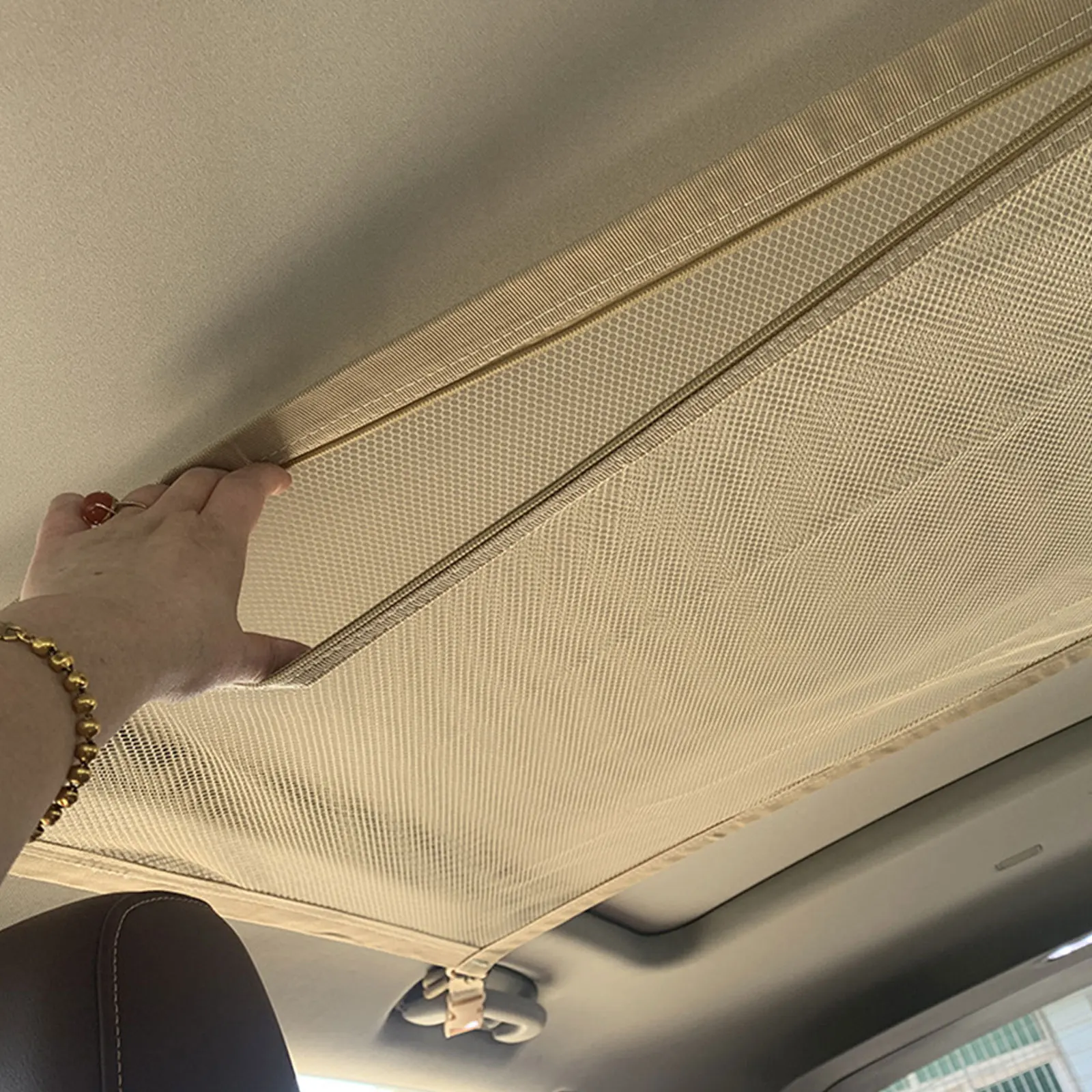 2 dimensioni SUV Car soffitto Storage Net Mesh Zipper doppi strati campeggio Beige accessori per auto Organizer Interior Cargo Van Travel