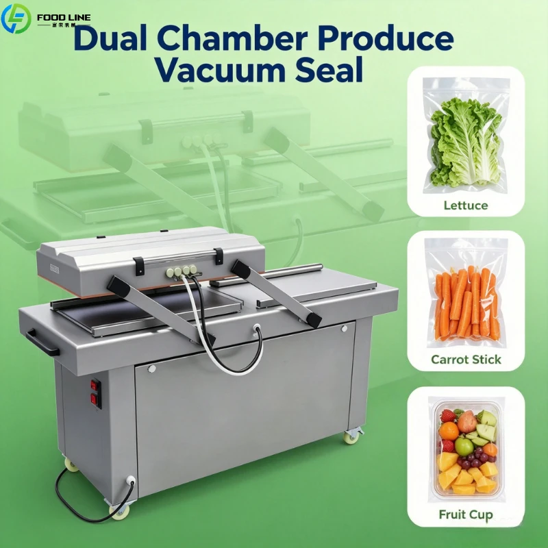 Double Chamber Vacuum Sealer Reliable Sealing Apparatus with Adjustable Dimension for Mozzarella Cheddar Yogurt Butter Cream