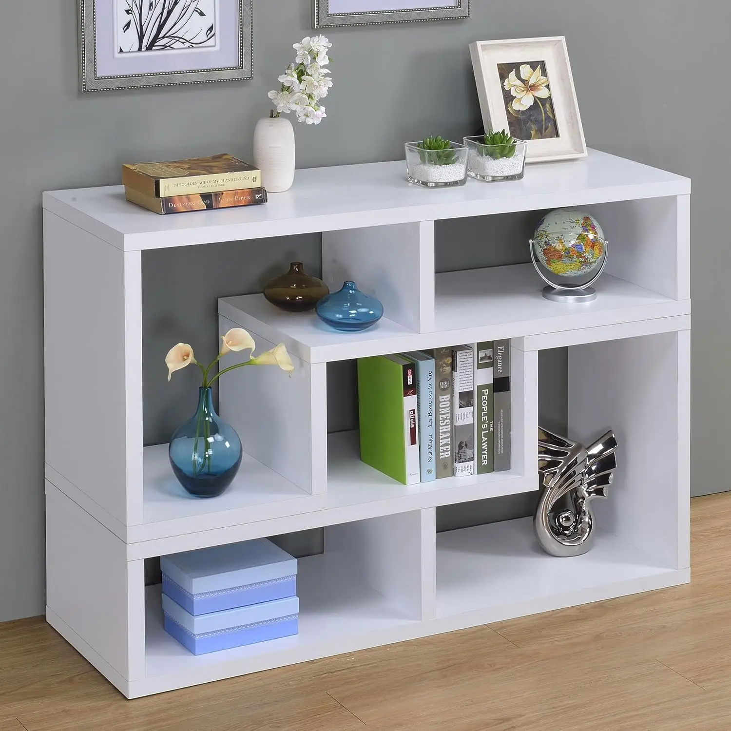 Velma 4-Shelf Engineered Wood TV Stand Geometric Cube Design Living Room Office White, Customized