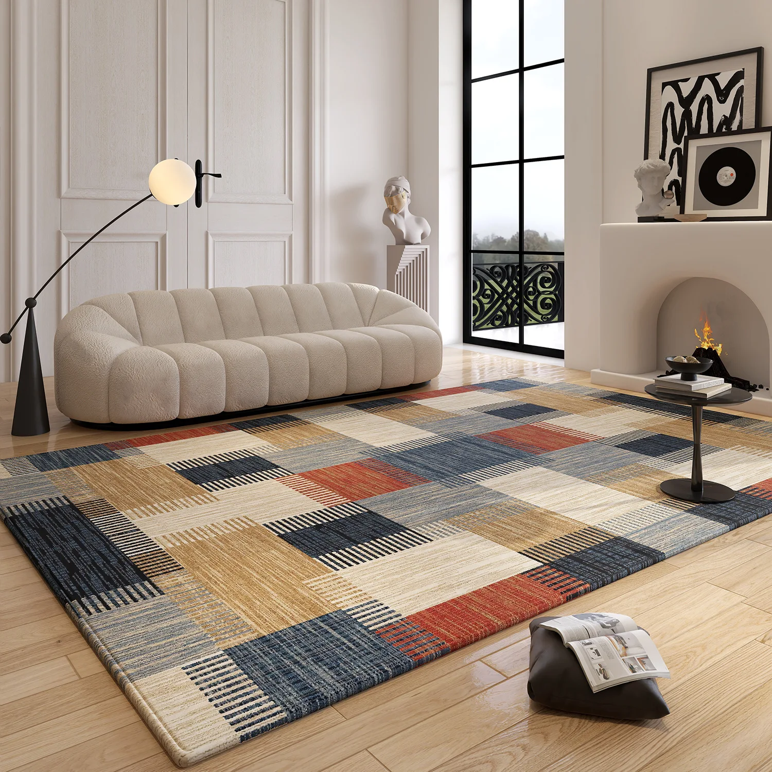 

VIKAMA Light Luxury Geometric Stripe Living Room Rug, Living Room Decor Non-Slip Pad, Home Wear-Resistant Mat - Home Decoration