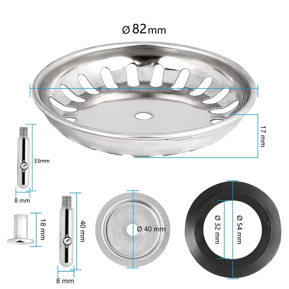 Tapón de desecho de acero inoxidable, bañeras, lavabo, colador de fregadero, pieza de cocina de baño de repuesto, 80mm/82mm/84mm