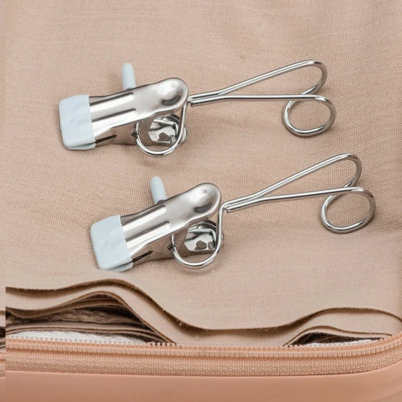 10pcs Multifunctional Stainless Steel Clothes Hanger  with Hook, Non-Marking Pants Clip, Household Sock Drying and Storage Clip