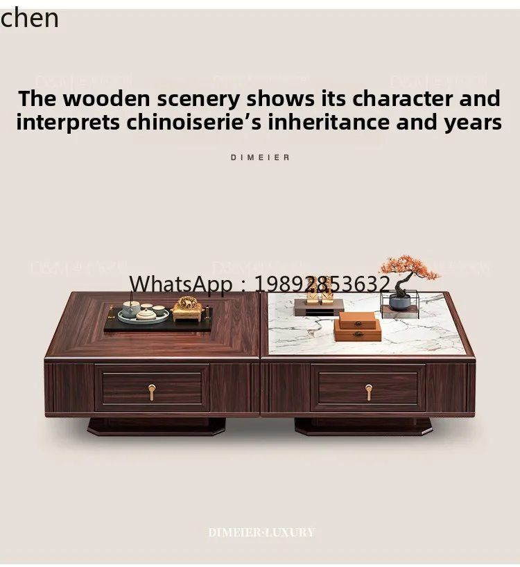 WW solid wood rock slab coffee table combination living room light luxury high-end furniture coffee table