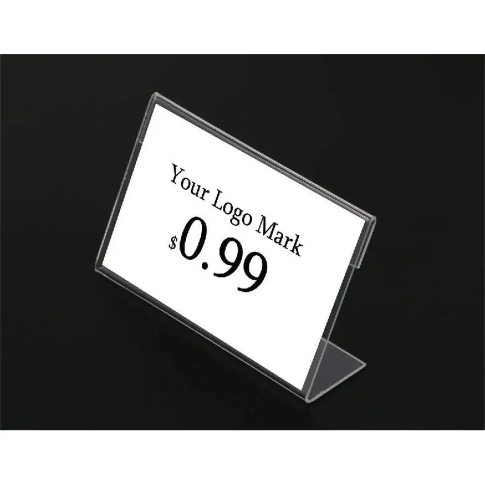 

100pcs 6X9CM Clear Frame Plastic Table Sign Price Tag Label Display Paper Promotion Card Holders Small L Shape Stands