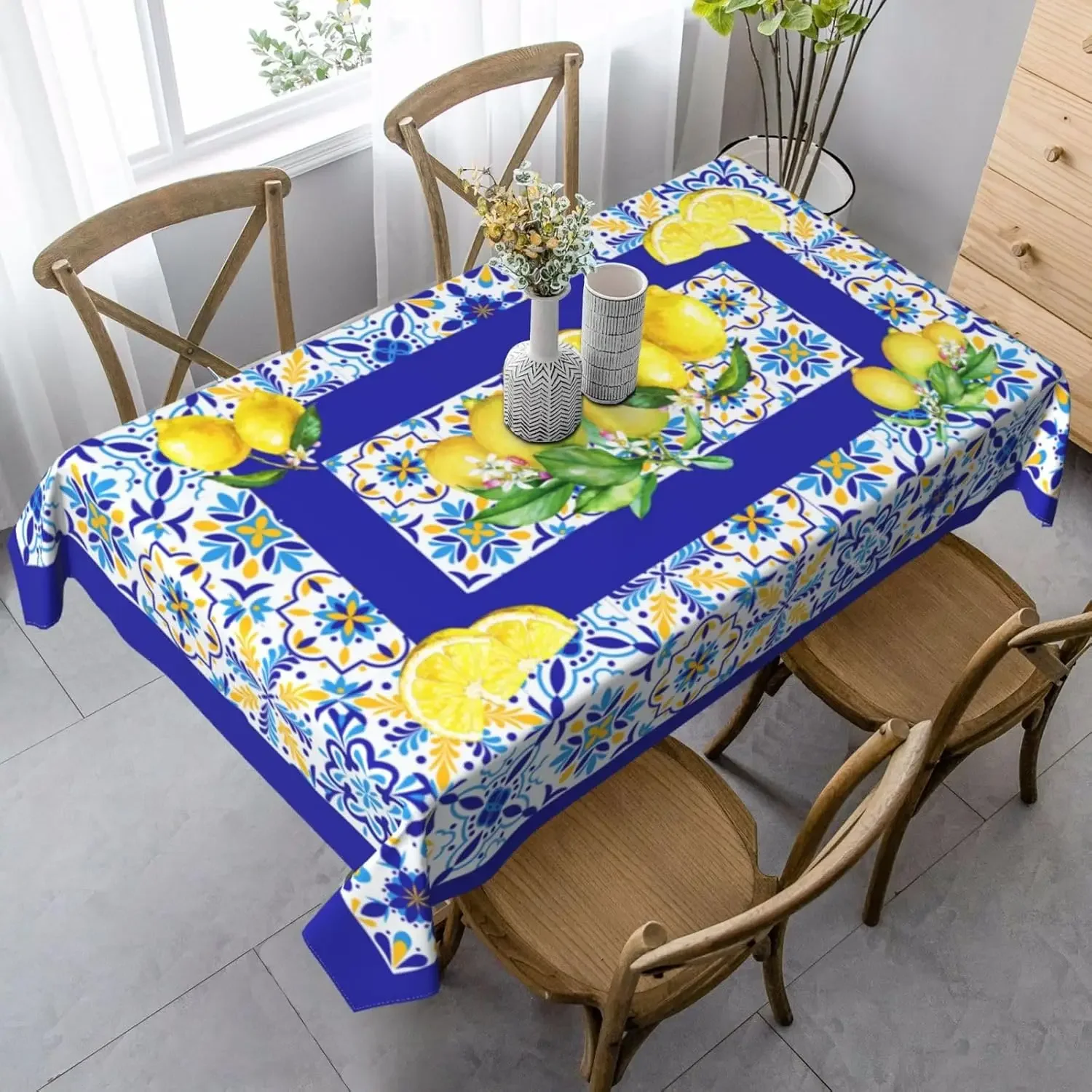 Spring Summer Lemon Printed Waterproof Tablecloth Holiday Party Decor Washable Rectangle Table Cover Picnic Dining Table Decor