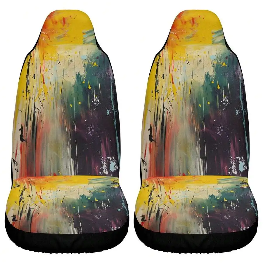 Abstract Splash Ink Pattern Car Front Seat Cover Universal All Season Breathable Wear Resistant Decorative