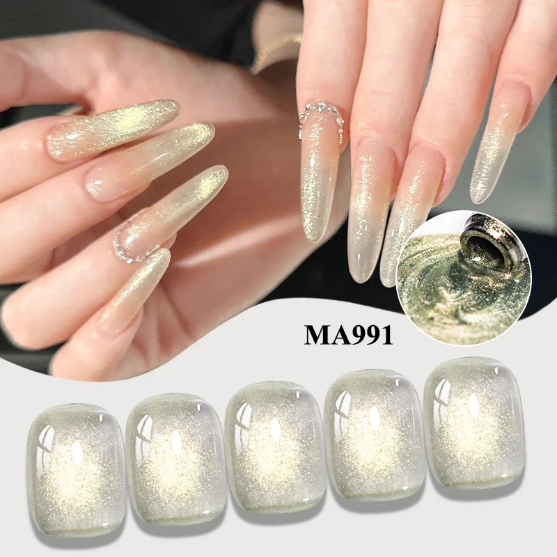 MEET ACROSS 7ml Golden Sunset MA991 Magnetic Cat Eye Gel Nail Polish Golden Glitter Finish Perfect for Christmas Nail Art Design