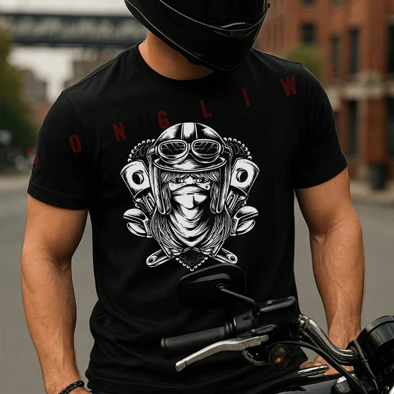 

Motorcycle Female Biker Men's T-shirt Summer Cotton Short Sleeved Casual TShirt O-Neck Unisex Tops