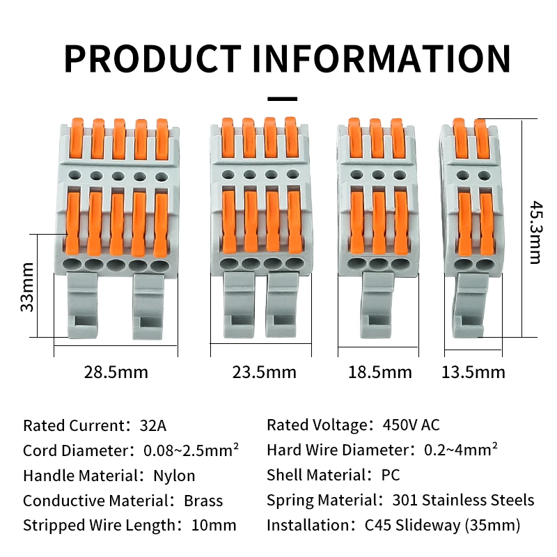 10Pcs Lever Quick Push in Connector Universal Compact Splicing Terminal CMK42A Snap Corner Fastening Adapt to 35mm Wide Rail