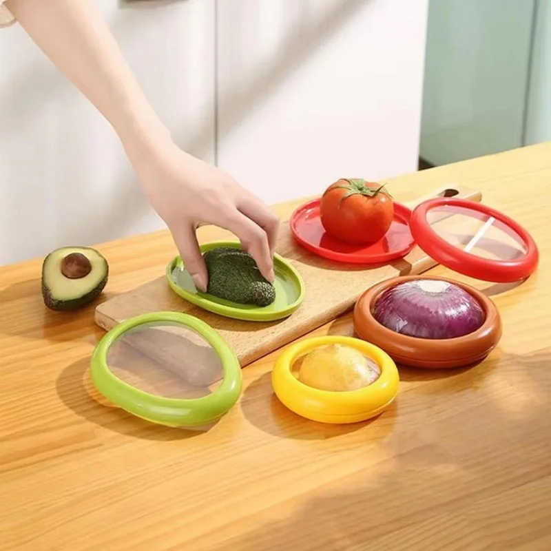 Fruit Vegetable Airtight Fresh Storage Box Lemon Tomato Avocado Preservation Seal Cover Transparent Reusable Kitchen Tools