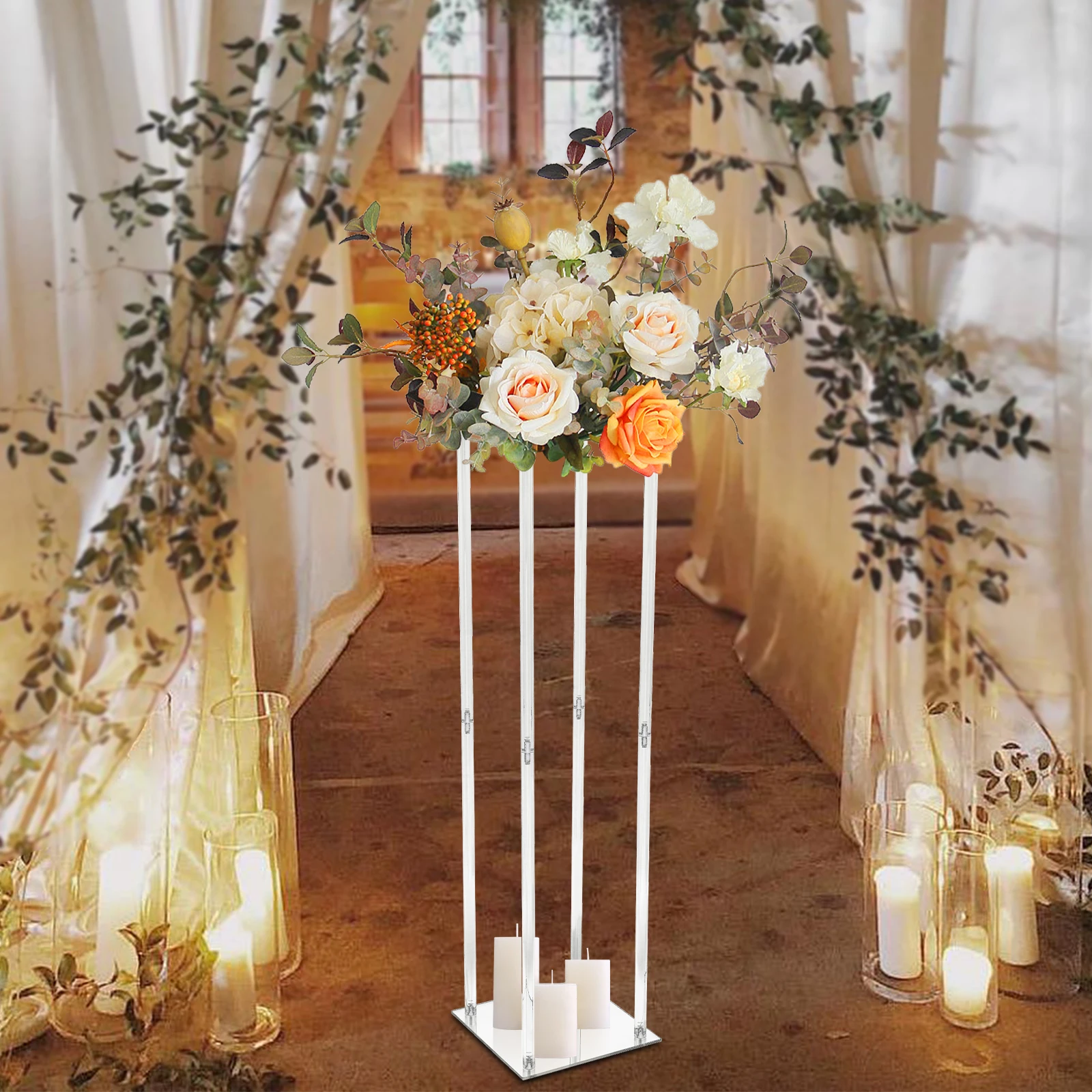 

Acrylic Flower Rack Vase Flower Pot Column Stand Plant Vase Holder Rectangle Wedding Display