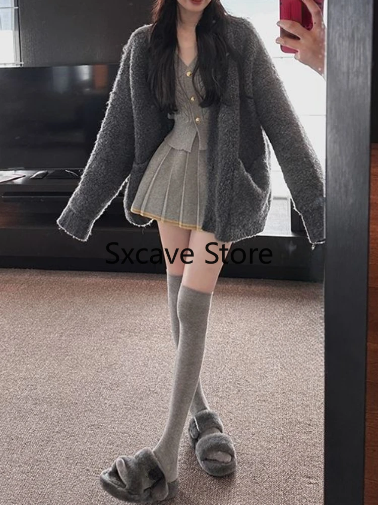 Sweet 2 Piece Set Women Casual Long Sleeve Knitted Suits Korean Style Cardigan + Slim Y2k Mini Skirt Outwear 2024 Autumn