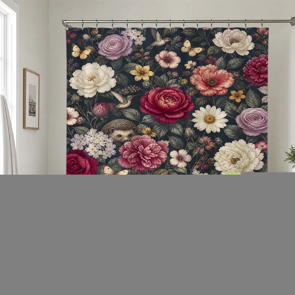 Luxury Waterproof Floral Shower Curtain Rose Peony Print Bathroom Decor Botanical Wall Tapestry Realistic Dark Floral Shower Cur