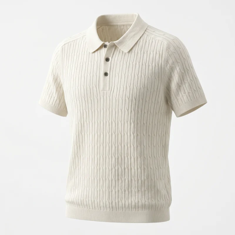 2026 Summer Men's Knitted Shirt Short-Sleeved Polo Shirt Fried Dough Twists Knitted T-Shirt Breathable Casual Men's Wear Brand T