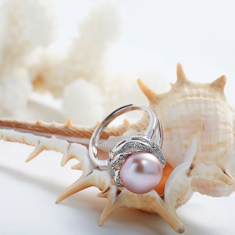 925เงินสเตอร์ลิงเครื่องประดับขายธรรมชาติ Pearl แหวนผู้หญิงแหวนหินปรับสีขาว/สีชมพู/สีม่วง pearl