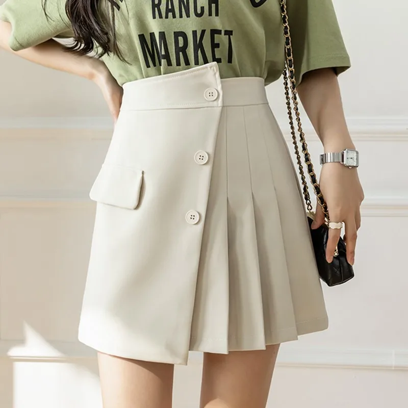 

High Waist Pleated Skirts Women New Arrival 2024 Summer Fashion Korean Style Solid Color Basics Ladies A-line Short Skirt W1699