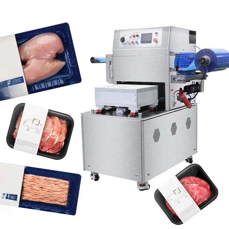 HVT-450M/2 Hualian Industrial Map Suction and flushing meat food leather tray vacuum sealing machine sealing packaging machine