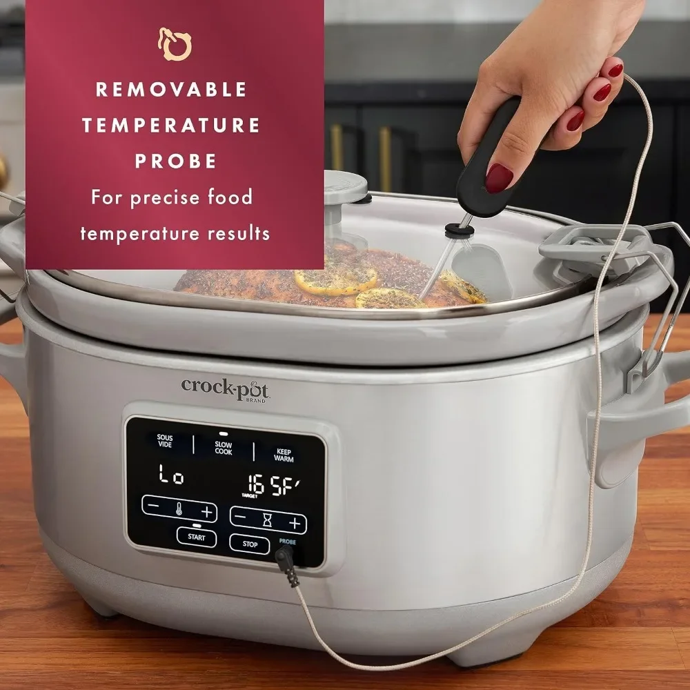 Mijoteuse de cuisson et de transport avec sonde de température amovible, acier inoxydable, programmable, sous vide, 7 pintes