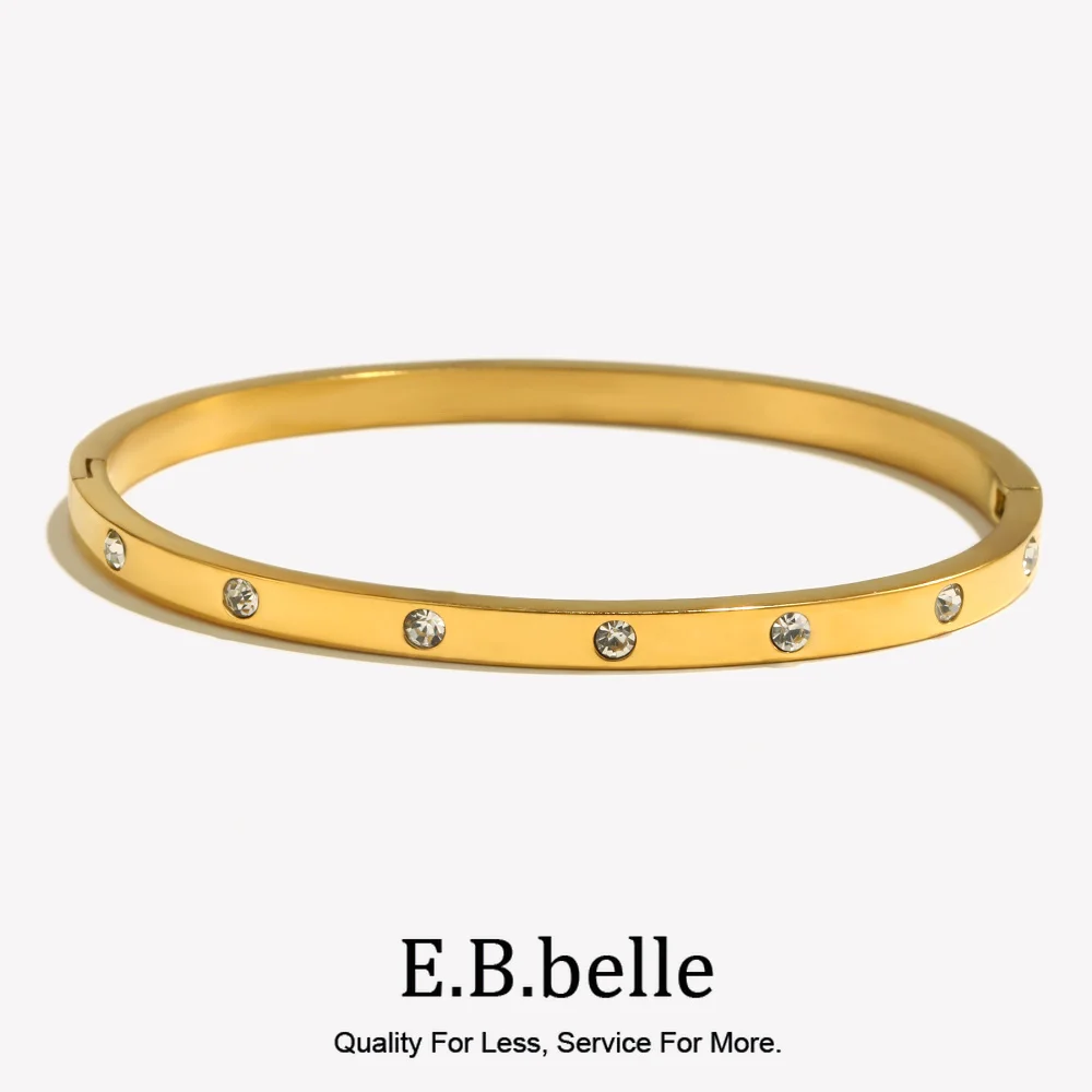 E.B.belle Dotted Zircon Buckle Bracelet Water Resistant 316L Stainless Steel Bracelet for Women 18K Gold Plated Jewelry