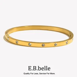 E.B.belle Dotted Zircon Buckle Bracelet Water Resistant 316L Stainless Steel Bracelet for Women 18K Gold Plated Jewelry