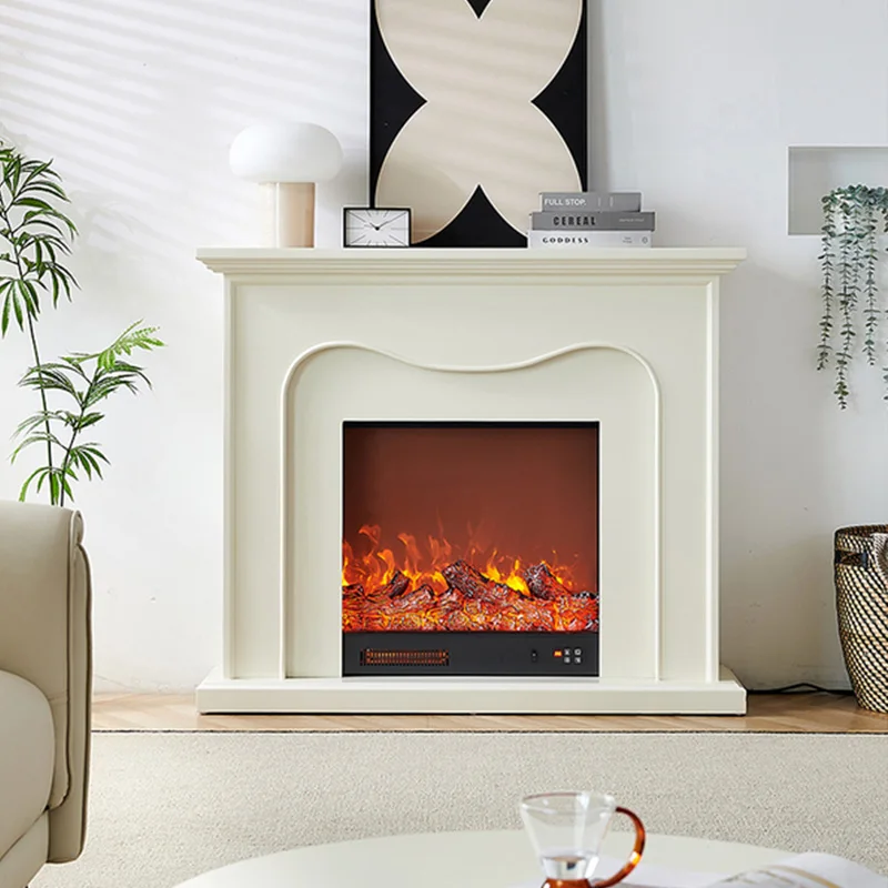 

French fireplace Cream wind decorative cabinet ins wind solid wood porch cabinet household heating LED light background wall fir