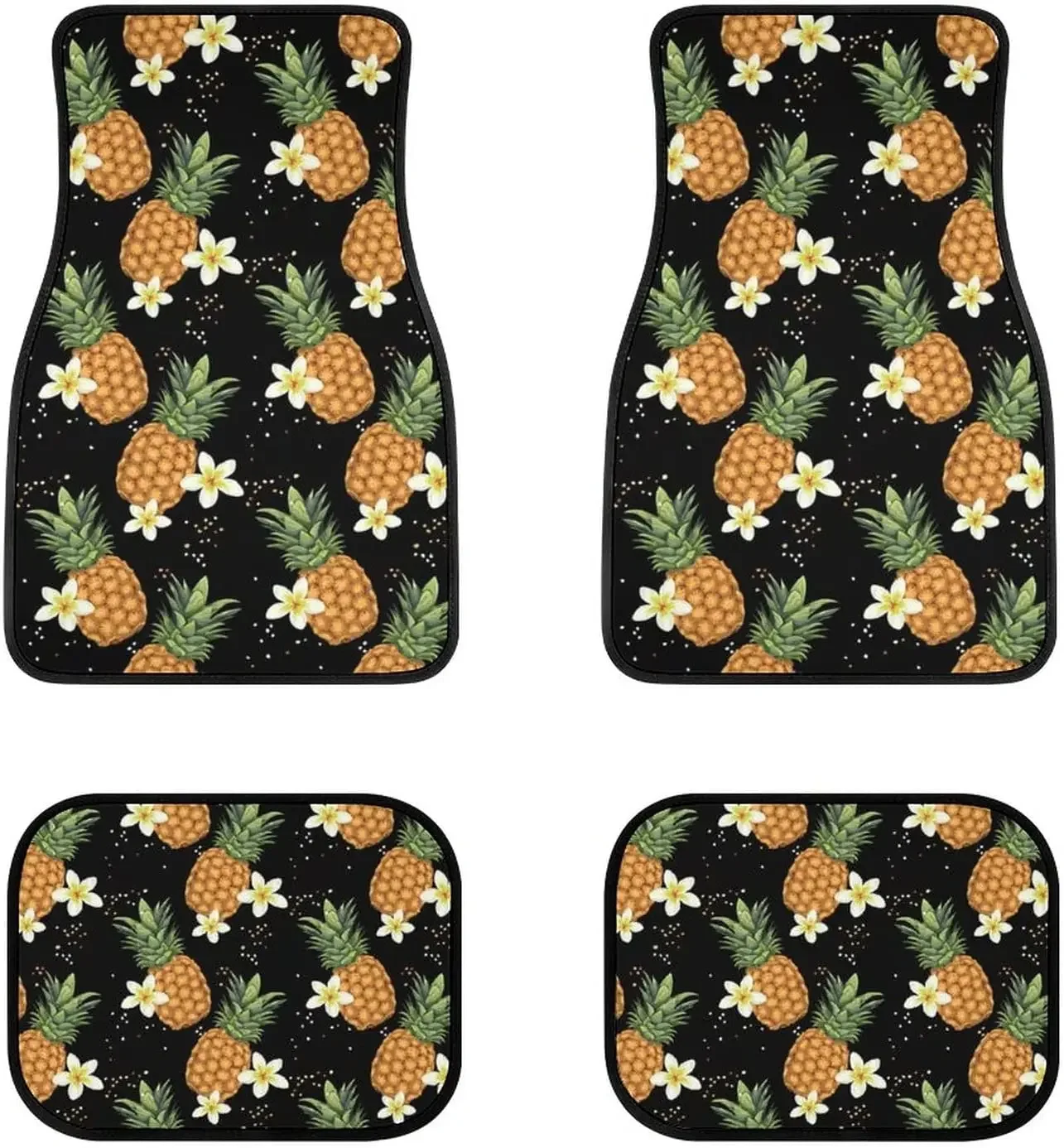 Tropical Pineapples and Flowers Car Floor Mats Front & Rear Liners Set, Universal Fit Auto Carpet Floor Mats Set of 4