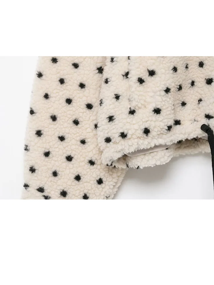 

HH Woman Winter Fashion Turtleneck Long Sleeves Drawstring Decoration Zipper Polka Dot Polar Fleece Jacket Female Casual Jacket