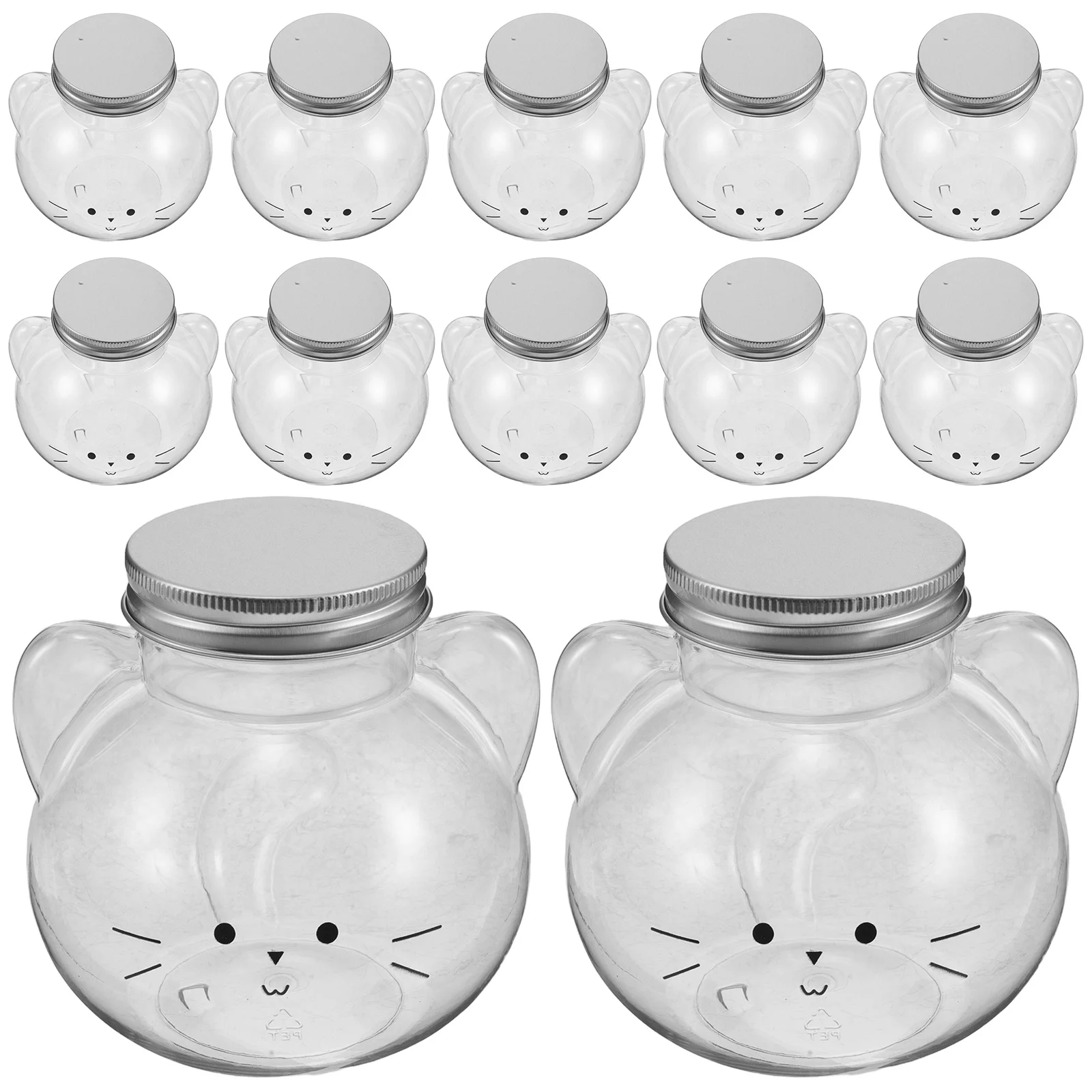 

12pcs 350Ml Cat Shaped Transparent Drink Bottle Creative Juice Container For Party Portable Reusable Milk Tea Storage Empty