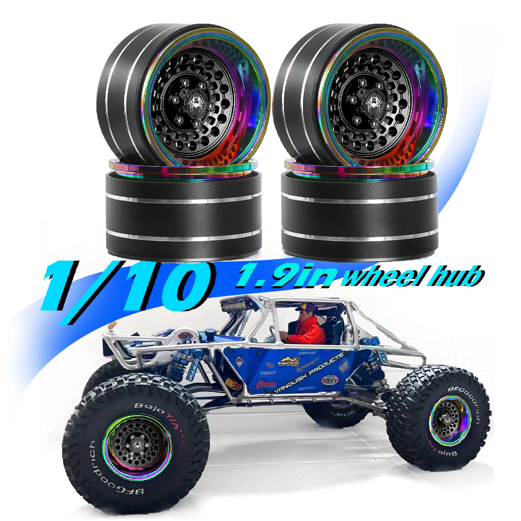 RED SPIDER 95g Super Heavy & Aluminum Deep Dish 1.9\' Beadlock Wheel Rim for 1/10 RC Crawler SCX10 TRX4 VS4-10 Gen8 (Rs)